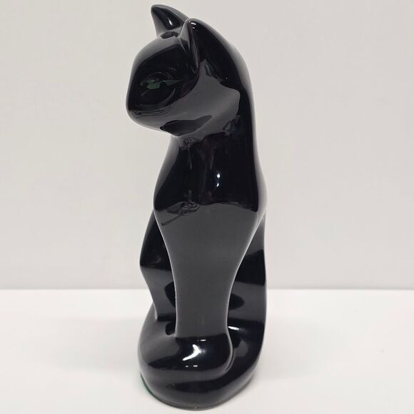 Vintage Black Glazed Ceramic Siamese Cat Figurine MCM Halloween Decor - Picture 6 of 9